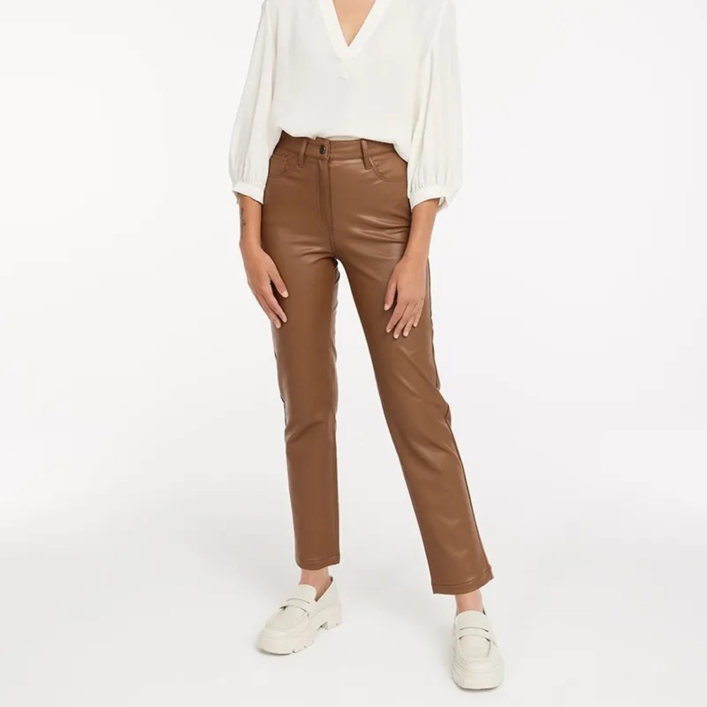 Reitmans vegan faux leather cognac brown high waist straight leg pants